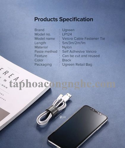 Ugreen 40356 5M Black Velcro Cable Organizer Black LP124 30040356